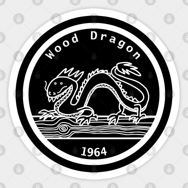 Wood Dragon 1964 Year of the Dragon White Line Sticker by ellenhenryart